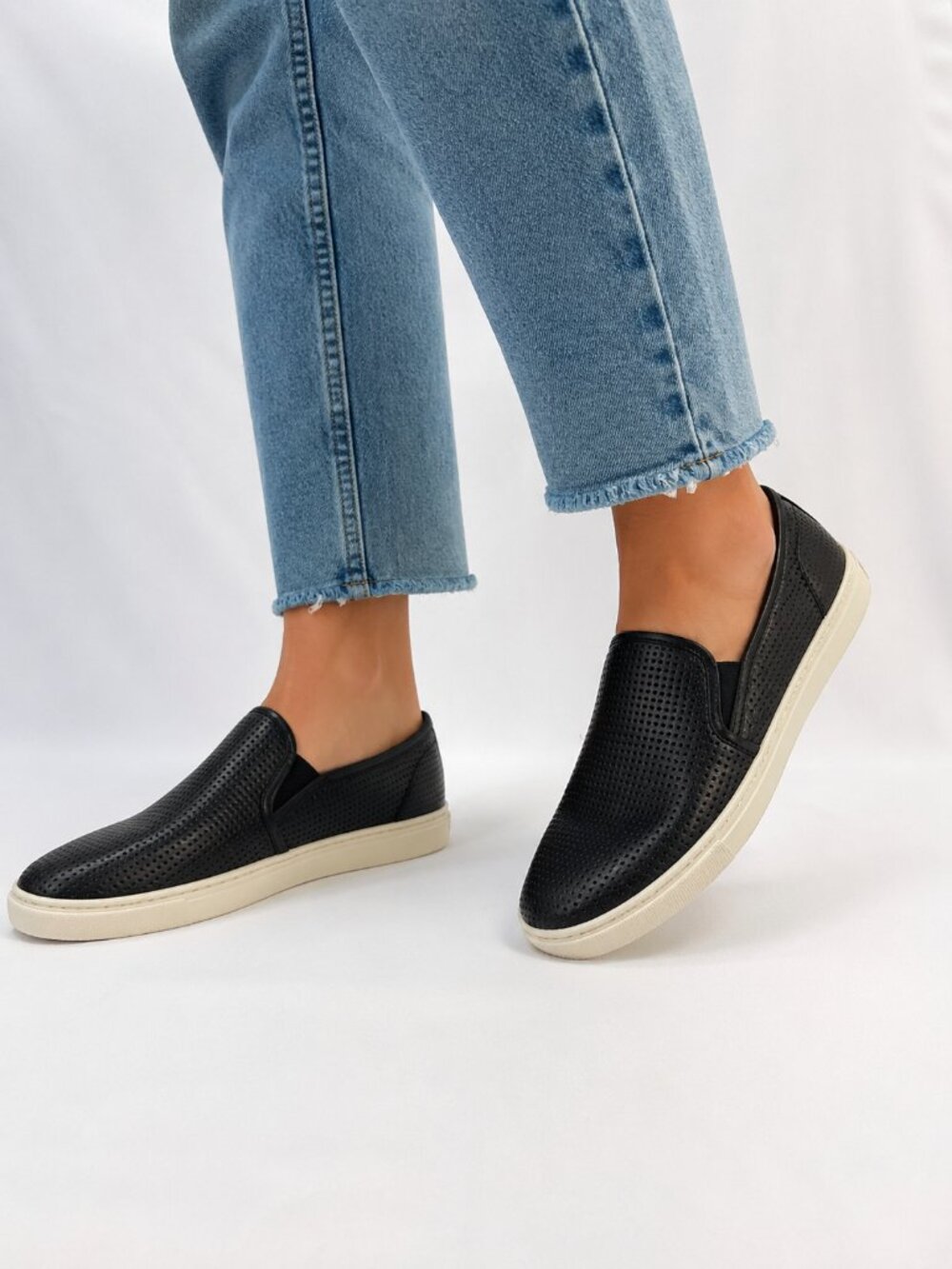 Vince Black Perforated Leather Slip-On Sneakers Women’s Size 7 Casual Flats